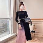 Paneled Long-sleeve A-line Knit Dress