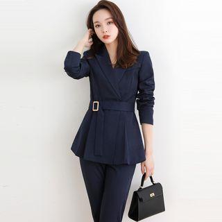 Set: Belt-waist Blazer + Dress Pants
