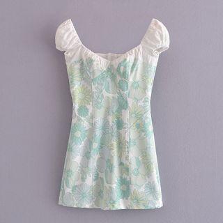 Cap-sleeve Embroidered Mini Dress