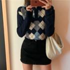 Argyle Collared Sweater Plaid - One Size