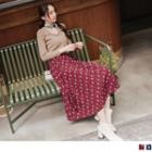 Mid-rise Floral Print Pleated Midi A-line Skirt