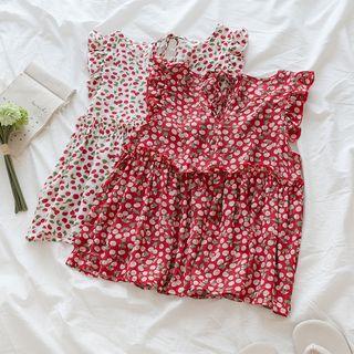 Cherry Print Lace Up Sleeveless Blouse