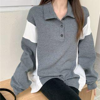 Contrast Trim Collared Sweatshirt Gray - One Size