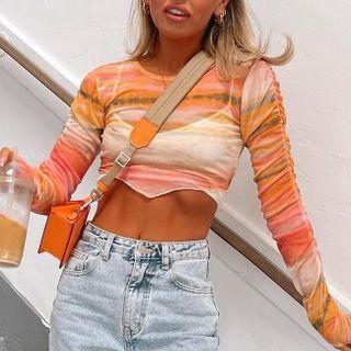 Long Sleeve Tie-dyed Crop Top