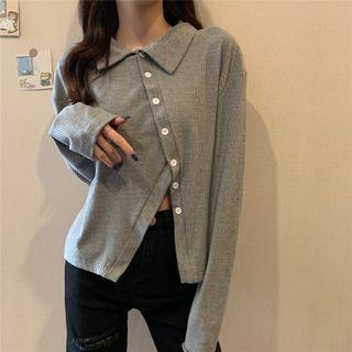 Long Sleeve Irregular Plain Top Gray - One Size