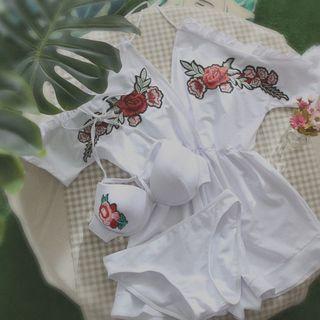 Set: Embroidered Bikini + Beach Cover-up