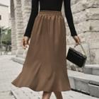 Faux Leather High-waist Ruffle Hem A-line Semi Skirt