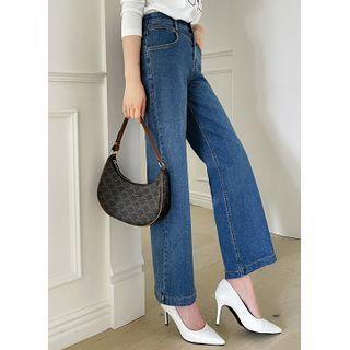 Embroidered Patched Wide-leg Jeans