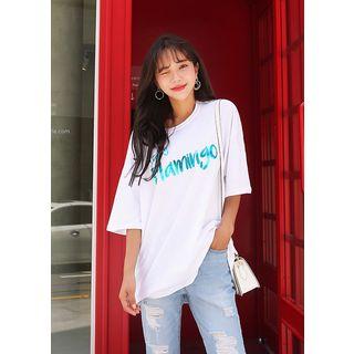 Plus Size - Glittering Printed Boxy T-shirt