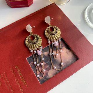 Alloy Disc Faux Pearl Chained Dangle Earring