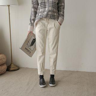Band-waist Button-detail Baggy Pants