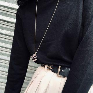 Leopard Print Disc Pendant Necklace Leopard - Brown - One Size