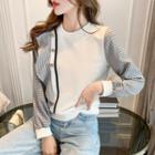 Long Sleeve Plaid Panel Ruffled Sweatshirt