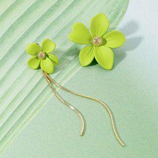 Flower Asymmetrical Alloy Fringed Earring 1 Pair - Green - One Size