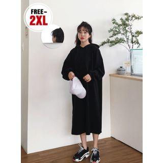 Balloon-sleeve Slit Midi Hoodie Dress