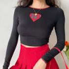 Cropped Heart Embroidered Long-sleeve Top