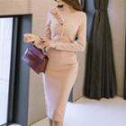 Crisscross Detail Long Sleeve Midi Dress