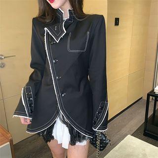 Mesh-hem Stitched Asymmetric Blazer