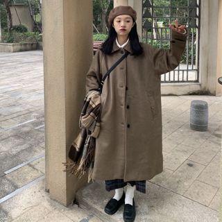 Plain Button Coat Light Coffee - One Size