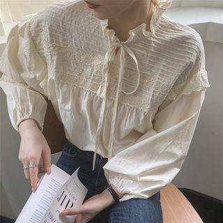 Ruffle Strappy Long-sleeve Shirt Almond - One Size