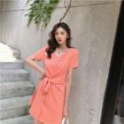 Short-sleeve Mini T-shirt Dress Tangerine - One Size