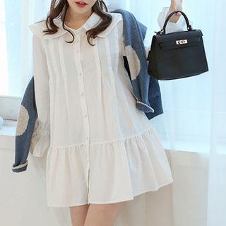 Sailor-collar Ruffle-hem Mini Shirtdress