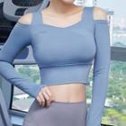 Cold-shoulder Padded Cropped Sports T-shirt