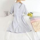 Puff-sleeve Plaid Button-up Midi A-line Dress