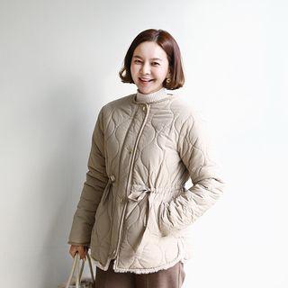 Round-neck Drawstring-waist Quilted Jacket