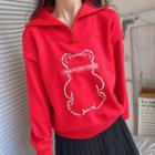 Turtleneck Half-zip Bear Print Sweatshirt