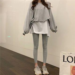 Mock Two Piece Pullover / High-waist Plain Leggings