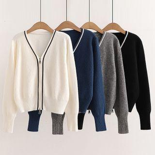 Contrast Trim Zip-up Knit Jacket