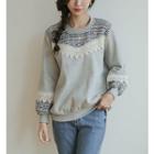 Crochet-trim Tweed-panel Sweatshirt