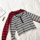 Color-block Striped Slim-fit Long-sleeve Knit Top