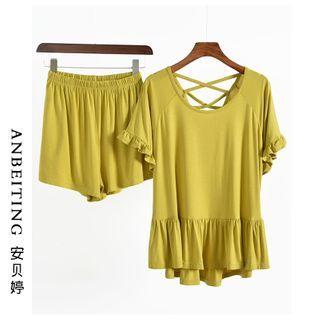 Loungewear Set: Ruffle Trim Short-sleeve T-shirt + Shorts
