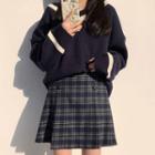 Contrast Trim Sweater / Plaid Mini Skirt