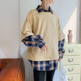 Plaid Mock Two Piece Pullover