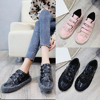 Patent Adhesive Strap Fleece Sneakers