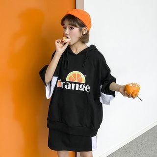 Set: 3/4-sleeve Printed Hoodie + Mini Skirt
