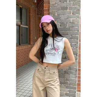 Sleeveless Illustrated Cropped T-shirt