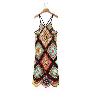 Spaghetti Strap Crochet Knit Sheath Dress