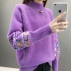 Embroidered Floral Mock Neck Sweater