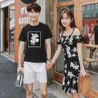 Couple Matching Floral Spaghetti Strap Dress / T-shirt