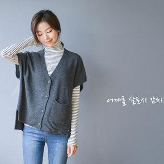 Cap-sleeve Buttoned Wool Blend Cardigan