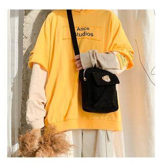 Bear Embroidered Corduroy Crossbody Bag