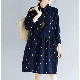 Giraffe Long-sleeve Collared Dress