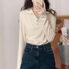 Long-sleeve High-neck Plain  Knit  Top