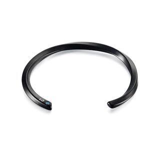 Simple And Fashion Plated Black Geometric Round 316l Stainless Steel Bangle With Blue Cubic Zirconia Black - One Size