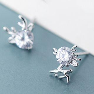 925 Sterling Silver Rhinestone Deer Earring 1 Pair - S925 Silver - Silver - One Size