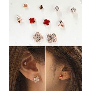 Clover Motif Ear Studs Set (10 Pcs) Multicolor - 10 Pcs